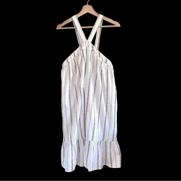 NWT LOFT Beach Halter Neck Flounce Hem Striped Cotton Sun Dress White 16 - Picture 3 of 14